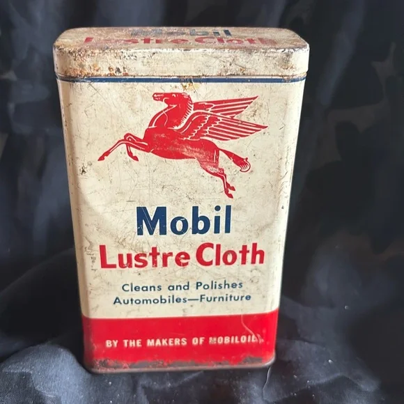 Vintage Mobil Lustre Cloth S/V Design A-381 Socony-Vacuum Oil Company Inc. tin - Picture 1 of 10